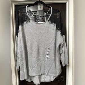 NWT | Olivia Sky Lace Top | Heather Grey & Black | Size XL